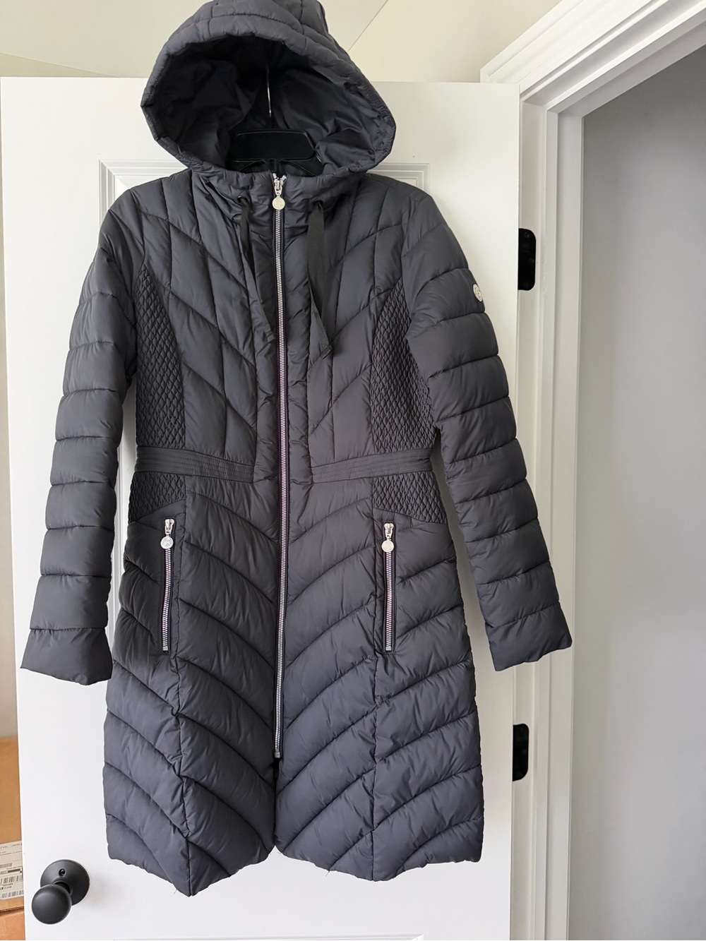 Women's Quilted Hooded Long Puffer Coat - Black Navy